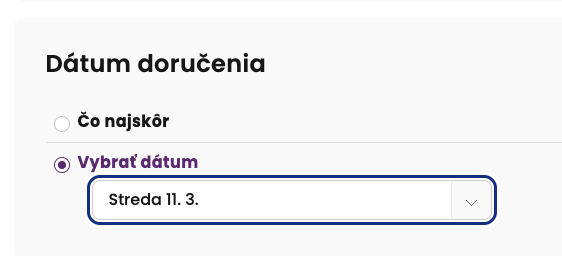 výber dátumu doručenia syrovej torty